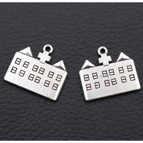 WKOUD Creative 8pcs Silver Plated Hospital Floor Plan Pendant Fashion Necklace Bracelet DIY Metal Jewelry Findings 22*21mm A374