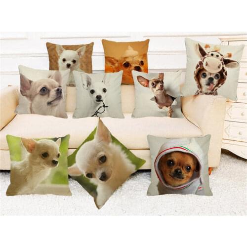 XUNYU Cute Pet Cushion Cover Funny Chihuahua Throw Pillow Case Linen Cushion Cover Child Sofa Bed Decorative Pillowcase 45x45cm
