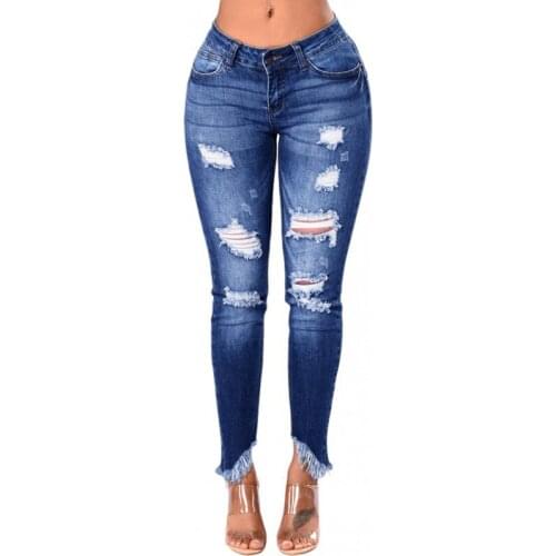 Womens Ripped Stretch Skinny Jeans Pants Destroyed Distressed Low Waist Denim Jeans
