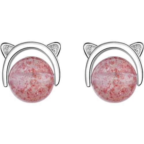 Promotion 925 sterling silver fashion cute cat animal pink rhinestone ladies`stud earrings jewelry Anti allergy drop shipping