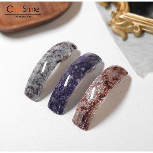 Come Shine 3 Pieces Set Glitter Retro Large Hair Barrettes Rectangular French Automatic Acrylic Hair Clips for Women Thick Hair