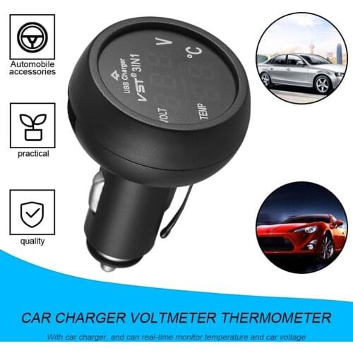 3 in 1 LED USB Car Charger Voltmeter Thermometer Car Battery Monitor LCD Digital Dual Display 12V/24V Digital Meter Monitor