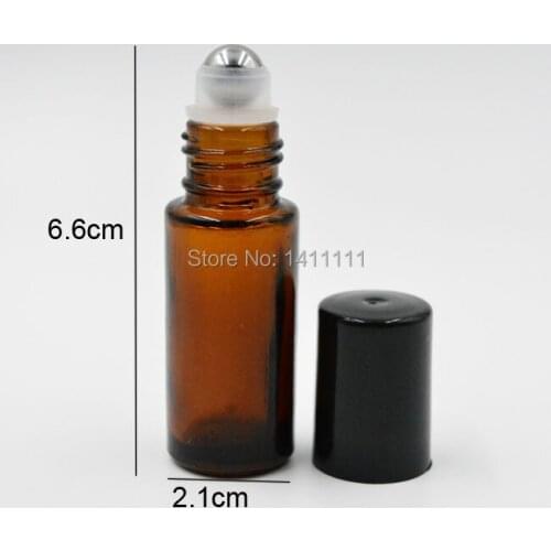 700pcs BY DHL Free Refillable THICK 5ml 1/6oz Amber ROLL ON fragrance PERFUME GLASS BOTTLE ESSENTIAL OIL Metal Roller ball