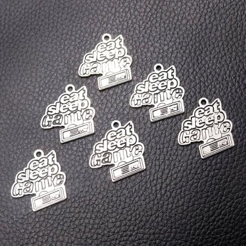8pcs/lot Silver Plated Eat Sleep Game Charm Metal Pendants DIY Necklaces Bracelets Jewelry Handicraft Accessories 23*24mm P713