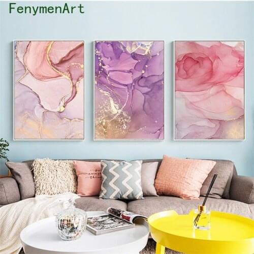 Abstract Gold Canvas Painting Pink Purple Posters and Prints Modern Art Wall Picture for Living Room Home Scandinavian decor