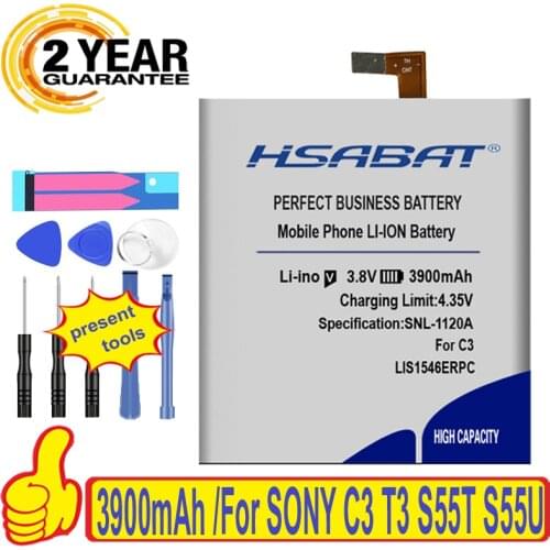 HSABAT 3900mAh Battery For Sony Xperia C3 T3 S55T S55U D2502 D2533 M50W D5103 LIS1546ERPC Batteries