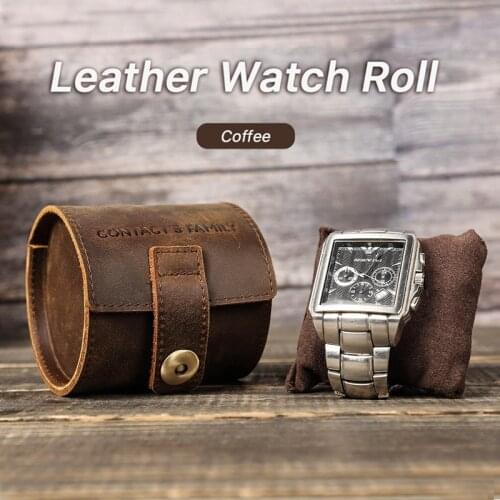 Cow Leather Single Slot Watch Roll Case Portable Vintage Watch Case Watch Holder Travel Wrist Jewelry Storage Pouch Organizer
