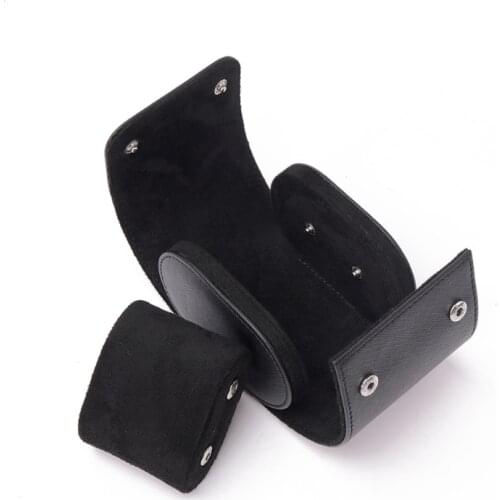 Black Real Leather Watch Roll Single Watch Travel Case