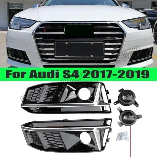 For Audi A4 B9 2017 17 2018 18 2019 19 Black Silver Fog Light Lamp Grille Bumper Cover Grilles W/ACC