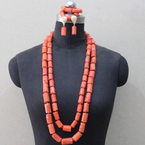 Dudo Original Coral Jewelry Set 2 Layers 40 Inches Earrings Bracelet Necklace Set African Traditional Wedding Jewellery Nigerian