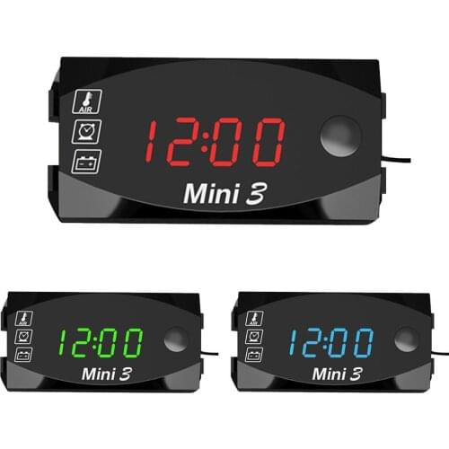 6V-30V Motorcycle Electronic Clock Thermometer Voltmeter 3 In 1 IP67 Waterproof Dust-proof LED Large Screen Digital Display