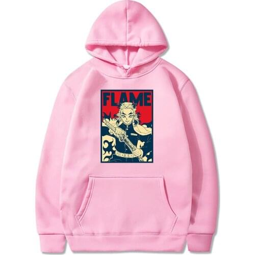 Hot Sale Manga Anime Costume Demon Slayer Flame Hashira Rengoku Kyoujurou Poster Printing Hoodies Harajuku Pullover Sweatshirt