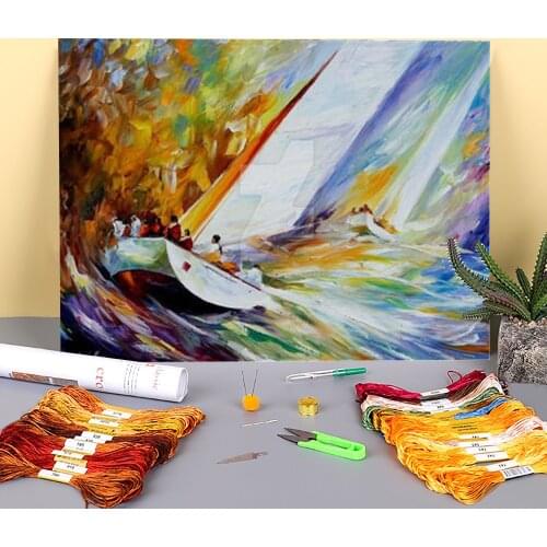 Oil Painting Style High Wave Pre-Printed 11CT Cross Stitch Full Kit DIY Embroidery DMC Threads Handmade Handiwork Counted