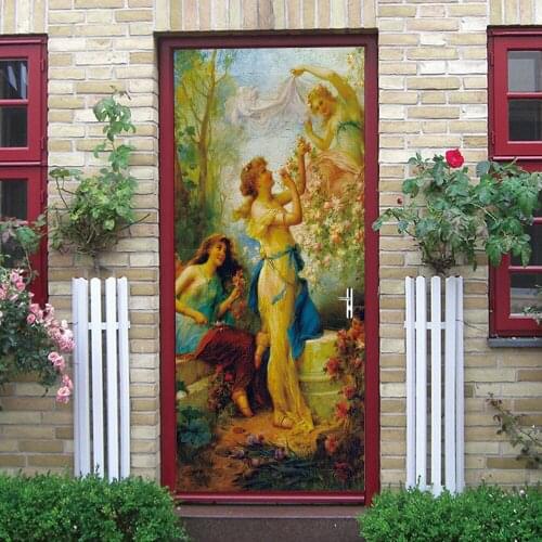 3D creative countrywoman painting door stickers wall stickers self-adhesive waterproof removable