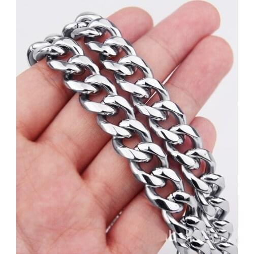 High Polishing 10/12/15mm Width Cool Mens 316 Stainless Steel Silver Color Cuban Link Chain Bracelet Or Necklace 7"-40"
