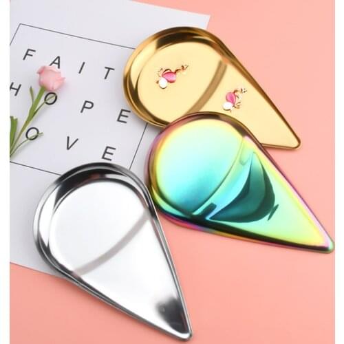 Stainless Steel Storage Tray Gold Desktop Dish Water Drop Shape Jewelry Display Plate Home Kitchen Tools Cosmetic Organizer 1PC