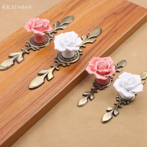 LSTABAN European-style Ceramic Single Hole Antique Copper Rose Cupboard Wardrobe Shoe Cabinet Handle Door Handle Accessories