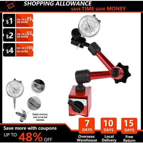 KKMOON Metal Round Dial Indicator and Mini Flexible Magnetic Base Holder Bracket Tool Kit Dial Indicator Kit Dial Gauge