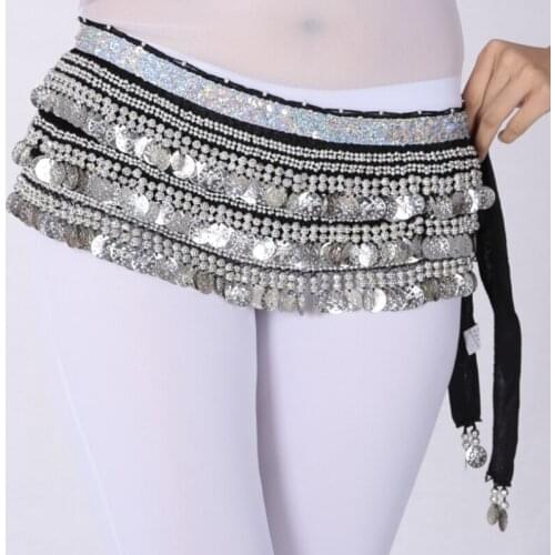 Multi-Rows Gold Coin Beads Belly Dance Skirt Wrap Gift Idea Dance Shows Party Night Out Shining Velvet Hip Scarf Skirt Dancewear