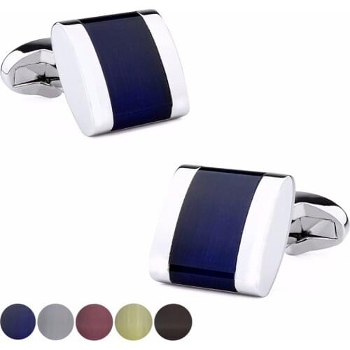 HAWSON Classic Opal Cufflinks for Men Luxury Navy Blue Stone Cufflinks High Quality Fashion Mens Jewelry with Box