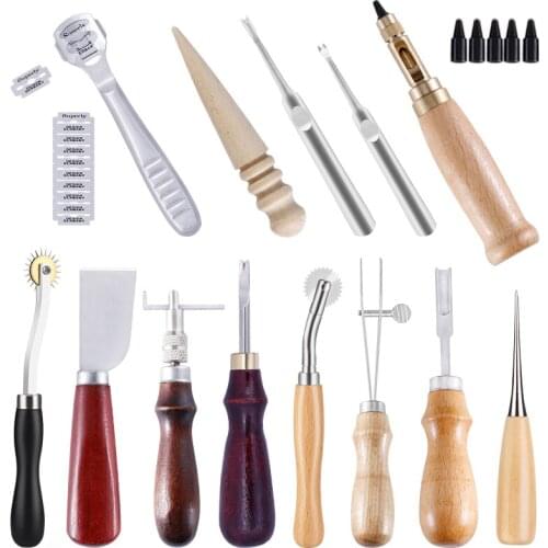Imzay Leather Professional Hole Punch Craft Tools Kit Cutter Carving Working Stitching Leather Craft Tool Sets Accessories