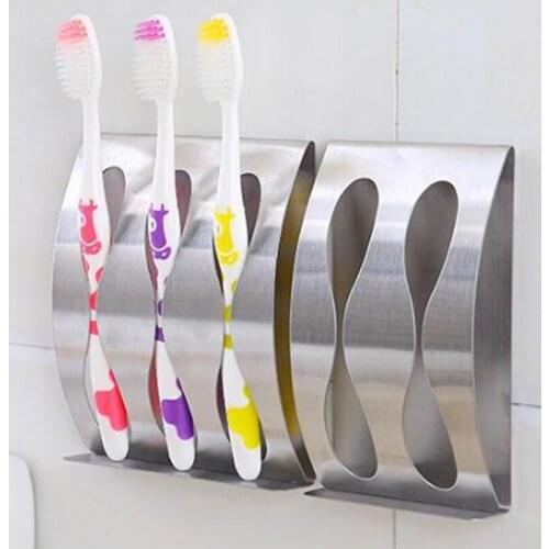 Bathroom Stainless Steel Toothbrush Rack Wall Mount Toothbrushes Holder Self-adhesive Toothbrush Organizer Stand Holders