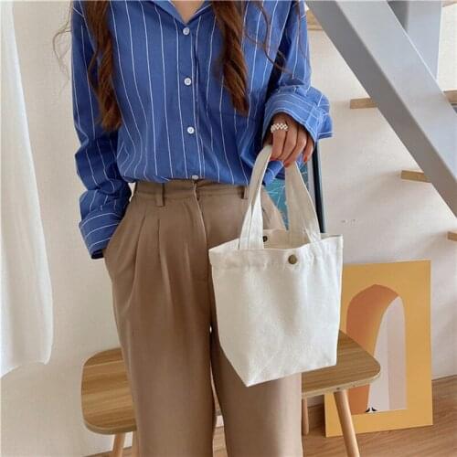 New Outdoor Bags For Picnic Candy Color Canvas Tote Bag Lunch Bag Food Fashion Portable Small Lunchbox Bag With Copper Buckle