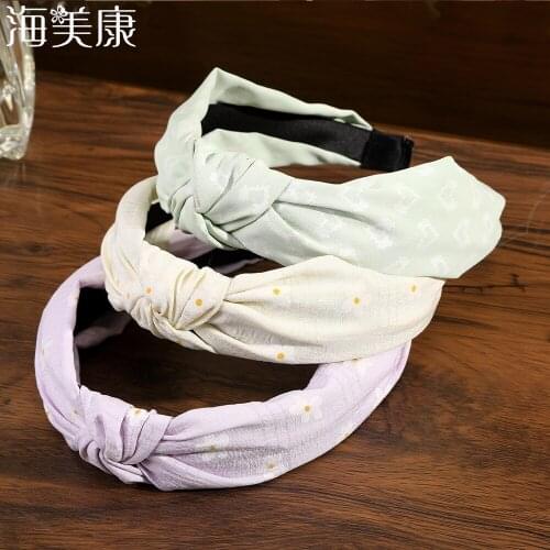 Haimeikang Print Female Knot Headbands For Girls Simple Solid Candy Color Cloth Hairbands Hair Hoop Women Adult Hair Accessories