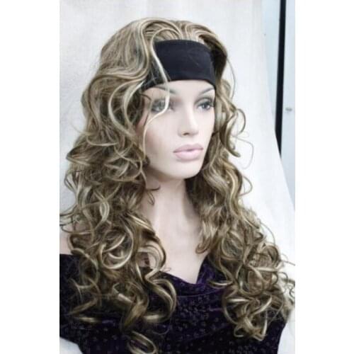 Wig Cute 3/4 wig with headband light brown with blonde highlight curly long half wiG