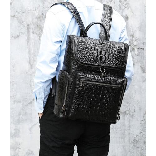 Crocodile Genuine Leather Backpack For Man Unisex Big Capacity 14" Laptop Rucksack Women Leather School Bag Men Travel Backapack