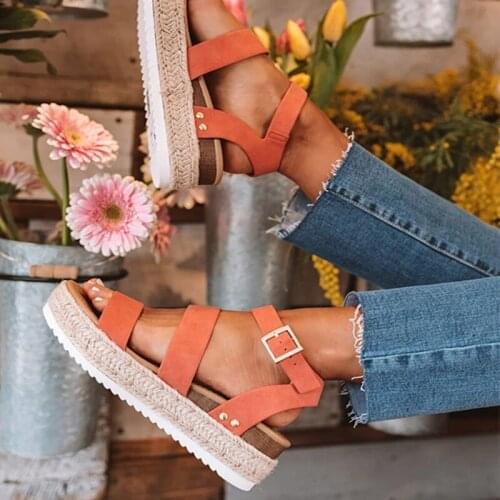 Women Platform Sandals Summer Fashion Casual Women Sandals Buckle Strap Gladiator Wedges Sandals Shoes Plus Size Solid Sandals