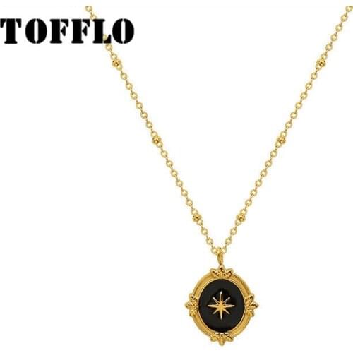 TOFFLO Stainless Steel Jewelry Ins Royal Style Six Star Necklace Rice Word Drop Oil Lady Elegant Clavicle Chain BSP1001