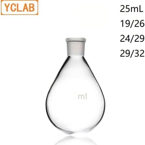 YCLAB 25mL 19/26 & 24/29 & 29/32 Flask Eggplant Shape Borosilicate 3.3 Glass Standard Ground Mouth Distilling Round Bottom