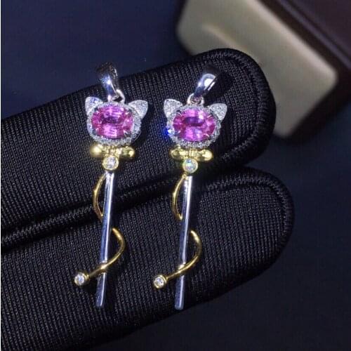 Fine Jewelry Real Pure 18 K White Gold Jewelry AU750 100% Natural Pink Sapphire 0.55ct Gemstones Pendants for Women Necklace