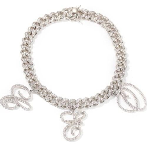 Uwin Hiphop Jewelry DIY Cursive Letters Charms 12mm Iced Out S-Link Miami Cuban Necklace Letters Pendants New Fashion Jewelry