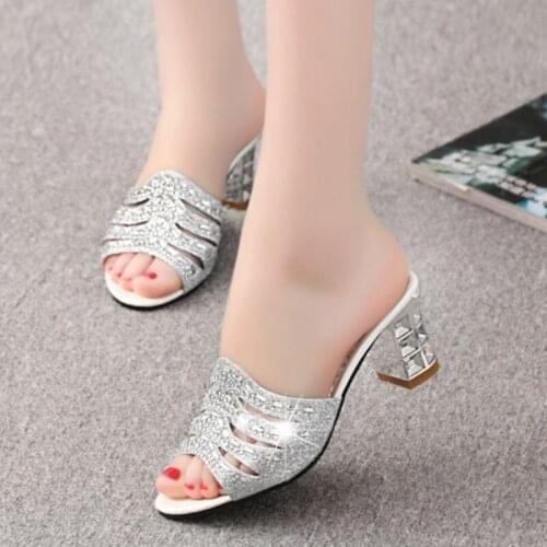 2021 Girl Gladiator Opened Toe Summer Rhinestone Square Heel Sandalias Chunky Shoes Women High-heeled Stiletto Sandals