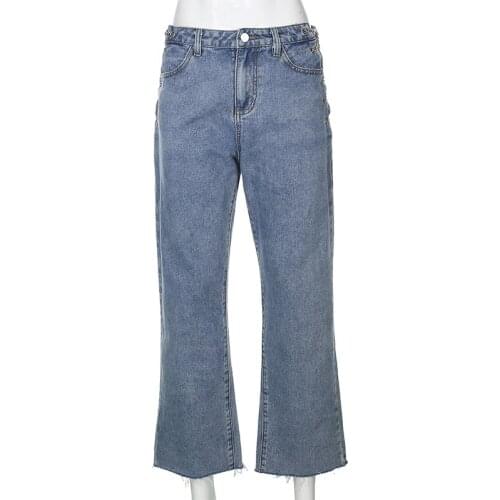 Women Sexy Pockets Blue Cargo Pants Streetwear Sexy Hollow Out Denim Jeans Hole Chain Bandage Cut Out High Waist Jeans