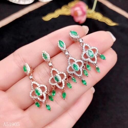 KJJEAXCMY boutique jewelry 925 sterling silver inlaid natural emerald jewelry female luxury earrings support detection