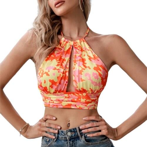 Summer Womens Cut Out Halter Crop Tops Sexy Sleeveless Backless Bow Tied Up Camisoles Street Style Lady Wrap Tube Tops