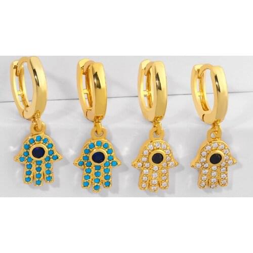 Gold Cute Filled Fatima Hand Drop Earrings For Women Crystal Small Earrings Cubic Zirconia Ear Huggies Rainbow Jewelry erss70