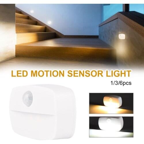 1/3/6pcs LED Motion Sensor Light Battery-powered Wireless Wall Lamp Night Light Cabinet Door Light for Hallway Bathroom Bedroom