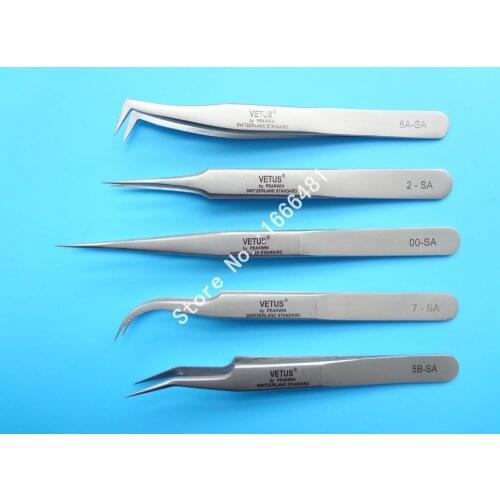 10 pcs Eyelash Vetus Tweezers Repairing Maintenance Tools Vetus 00-SA,6A-SA,2-SA,5B-SA,7-SA Free Shipping
