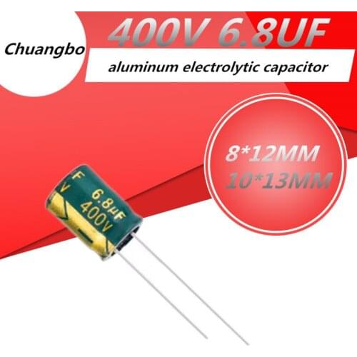 10pcs/lo Higt quality 400V6.8UF 400V 6.8UF 8*12MM 10*13MM low ESR/impedance high frequency aluminum electrolytic capacitor