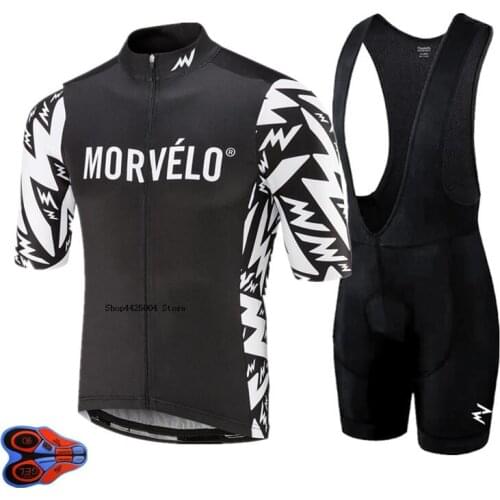 2019 Black Morvelo Cycling Clothing Bike jersey Quick Dry Bicycle clothes mens summer team Cycling Jerseys 9D bike shorts set