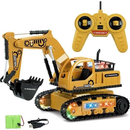 2020 Excavator Toys Childrens Rechargeable Wireless Remote Control Engineering Vehicle Four Way Light Electric Bulldozer Model