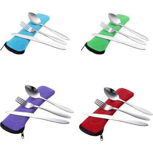 4Colors Stainless Steel Flatware Forks Knives Spoons Kitchen Dinner Set Tableware Set Portable Restaurant Cutlery Set 3 Pcs/Set