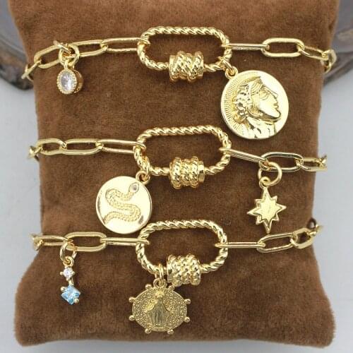 5pcs/lot Fashion screw clasp charm bracelet,colorful small cz pendant charm bracelet,handmade cz jewelry bracelet