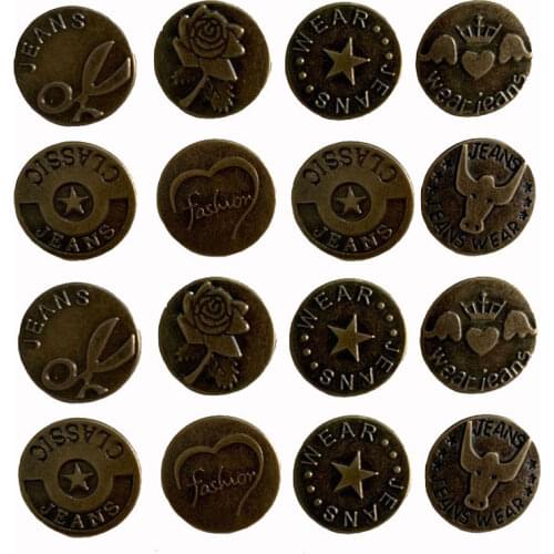 50 Sets Bronze Tone Star Skull Bull Scissors Pattern Metal Jean Button Shank Buttons For Sewing Womens Clothing Accessories