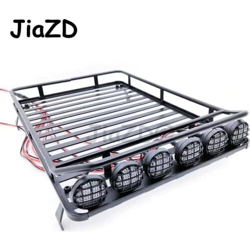 Aluminium Alloy Roof Rack Luggage Carrier with Light Bar for 1/10 RC Crawler D90 Axial SCX10 90046 RC Car Accessories Y09