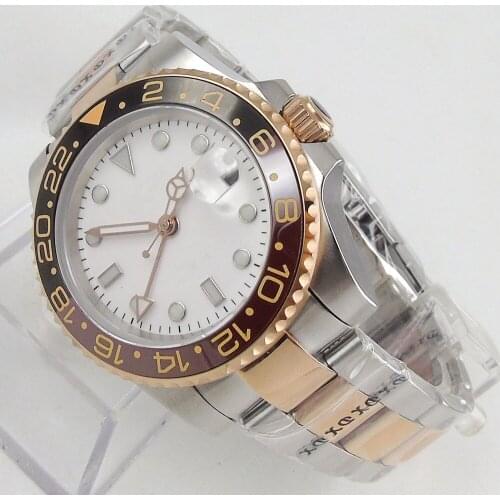 New Mens Automatic Mechanical Watches GMT Watch 40mm Sapphire Stainless Steel Waterproof Watch Rose Gold Plated